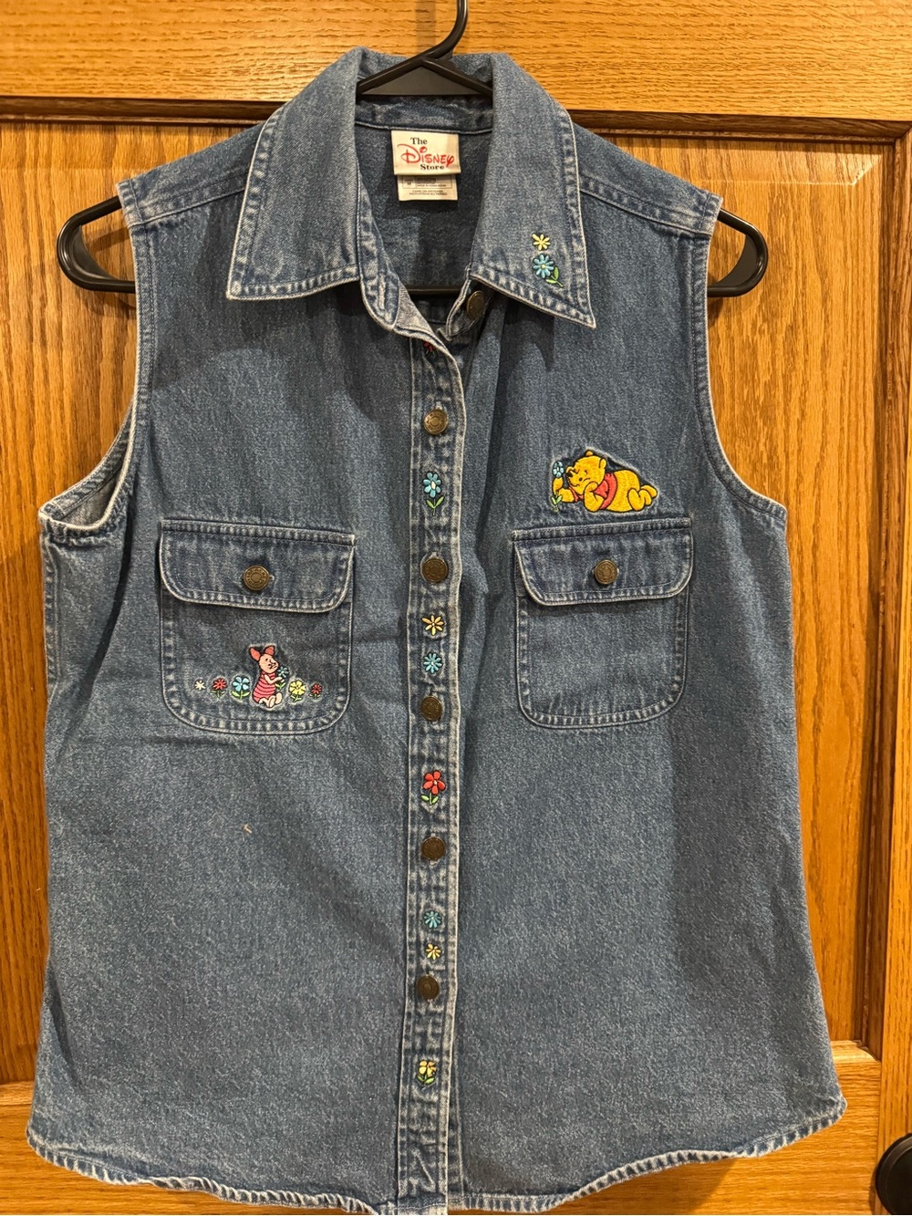 Vintage Disney Store Winnie the Pooh Piglet Sleeveless Denim Shirt Vest M